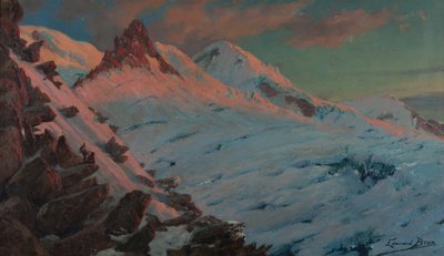 Kaksi vuorikiipeilijää saapumassa Les Grands Muletsiin (Mont-Blancin vuoristo) (öljy pahville) od Edouard Brun