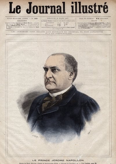 Jerome Bonaparte dit Plon (Plonplon) (1822-1891) (Napoleon-Jerome Bonaparte nebo princ Jerome Napoleon), syn Jerome Bonaparte (1784-1860) - rytina od Navelliera v „The Illustrous Journal“ z roku 1891 od Edouard Felicien Eugene Navellier