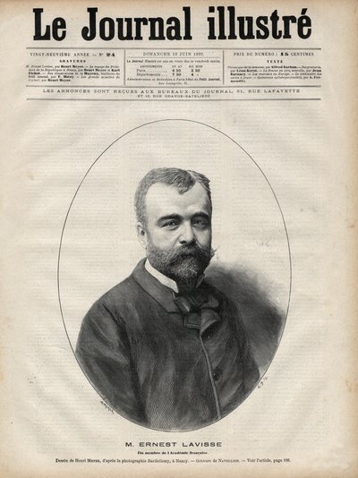 Portrét Ernesta Lavisse (1842-1922), francouzského historika a akademika - rytina Navellier v „Le journal illustrious““ z roku 1892 od Edouard Felicien Eugene Navellier