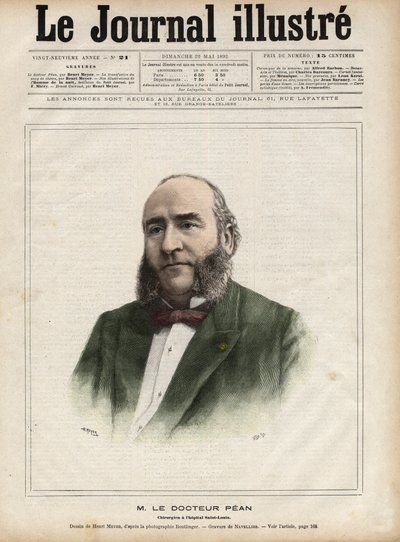 Portrét Julese Emilea (Jules-Emile) Peana (1830-1898), francouzského chirurga – rytina Navelliera v „The Illustrous Diary““ z roku 1892 od Edouard Felicien Eugene Navellier