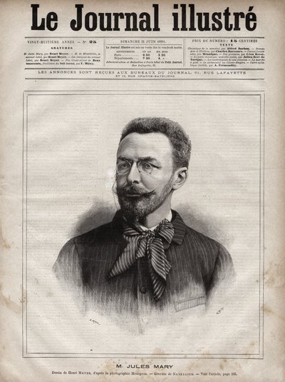 Portrét Julese Mary (1851-1922), francouzského spisovatele - rytina Navellier v „The Illustrous Journal“ z roku 1891 od Edouard Felicien Eugene Navellier