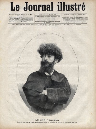 Sar Merodack Josephin Peladan, pseudonym Josephina Peladana (1858-1918), francouzský spisovatel a okultista - rytina Navellier v „The Illustrous Journal“ z roku 1892 od Edouard Felicien Eugene Navellier