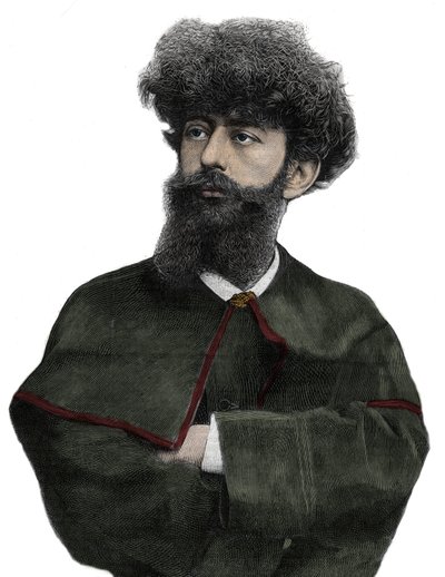 Sar Merodack Josephin Peladan, pseudonym Josephina Peladana (1858-1918), francouzský spisovatel a okultista - rytina Navellier v „The Illustrous Journal“ z roku 1892 od Edouard Felicien Eugene Navellier