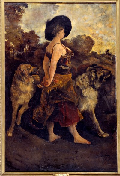 La Carola Cikánka se svými psy. Obraz Edouarda Jacquese Dufeu (1840-1900) 1878 od Edouard Jacques Dufeu