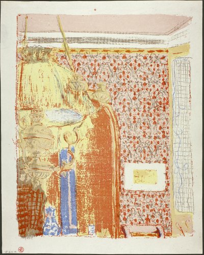 Interiér s růžovou tapetou II, šestý talíř z knihy Krajiny a interiéry od Édouard Jean Vuillard