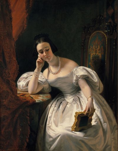 Mladá dívka s portrétem, c. 1840. od Edouard Louis Dubufe