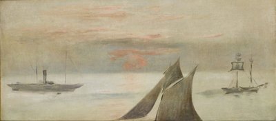 Lodě na moři, západ slunce od Édouard Manet