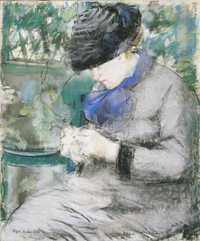 Dívka sedící v zahradě nebo pletení, 1879 od Édouard Manet