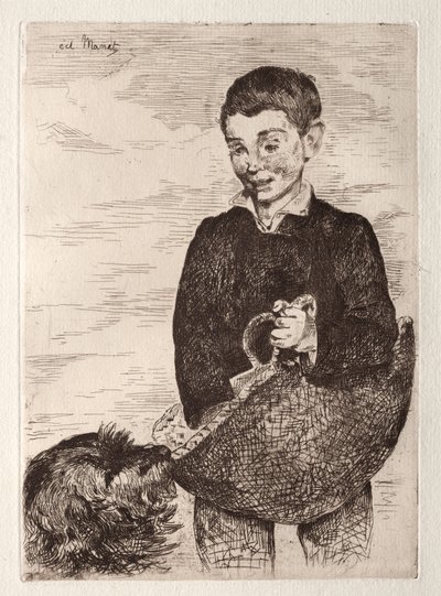 Dítě se psem, s nákupní taškou od Édouard Manet