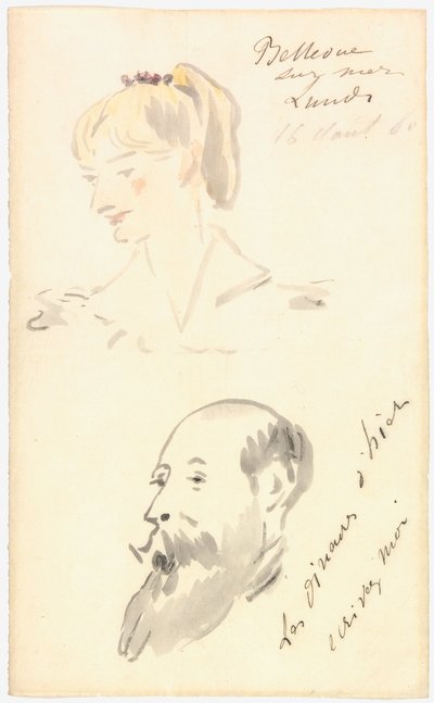 Manet - Hlava ženy a hlava vousatého muže, 1880 od Édouard Manet