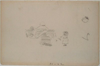 Manet - Skica ženy sedící na lavičce a dítěte stojícího poblíž (list ze skicáře), asi 1864-1868 od Édouard Manet