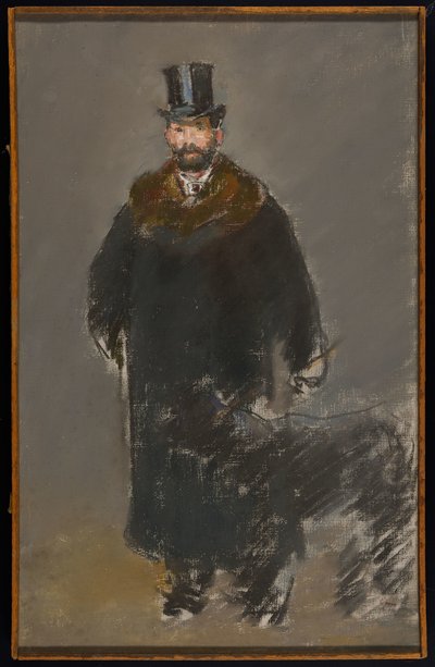 Muž se psem, kolem roku 1882 (pastel na plátně, připravený šedým kvašem) od Édouard Manet