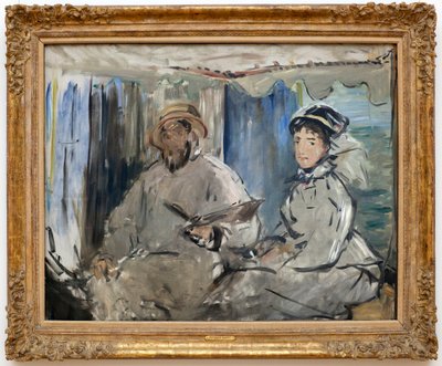 Malíř Claude Monet (1840-1926) ve svém ateliéru. (Po jeho boku jeho manželka Camille v jeho dílenské lodi). Obraz Edouarda Maneta (1832-1883), Olej na plátně od Édouard Manet