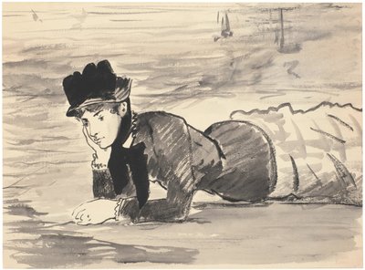 Žena ležící na pláži. Annabel Lee, asi 1881 od Édouard Manet