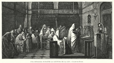 Synagoga při čtení Tóry (litho) od Edouard Moyse