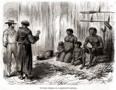 Křesťanská evangelizace rodiny indiánů Yahuas Orejones v Peru od Edouard Riou