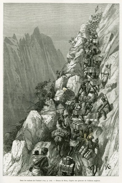 Ve skalách Ankori. Rytina od Riou, pro ilustraci příběhu Dans les tenebres de l