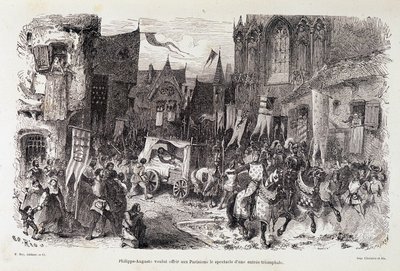 Philippe Auguste (Philippe-Auguste) chtěl nabídnout Pařížanům podívanou na triumfální start. sd. 12. století od Edouard Riou