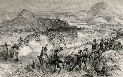 První setkání sira Henryho Mortona Stanleyho s Mazambony, 1890 (dřevoryt) od Edouard Riou