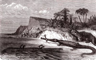 Teleosaurus a Hyleosaurus od Edouard Riou