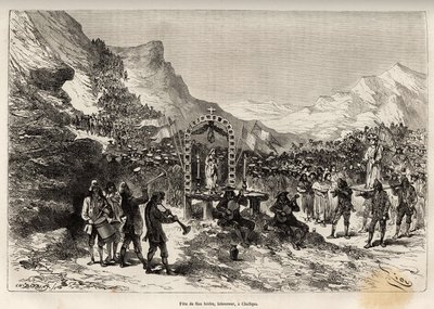 Svátek San Isidro, patrona oráků a ochránce kultur, v Challqui (Peru), přehlídka více než 1000 indiánů z okolí, přináší sochu světice k oltáři panny, pak se všichni shromáždí na hostinu t od Edouard Riou