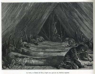 Interiér stanu na ledové kře, kresba od Riou, pro ilustraci příběhu o plavbě k polárnímu moři v letech 1875-1876 od kapitána G.SNarese (1831-1915). Rytina v Le tour du monde od Edouard Riou