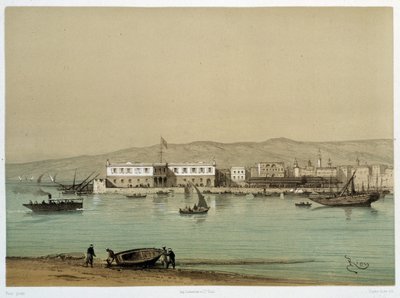 Pohled na kanál v „“ Inaugurace Canal de Suez od G. Nicole. 1869 od Edouard Riou