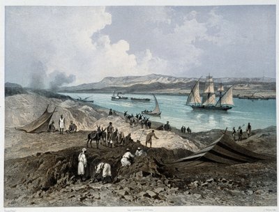 Pohled na kanál v „“ Inaugurace Suezského průplavu od G. Nicole. 1869 od Edouard Riou