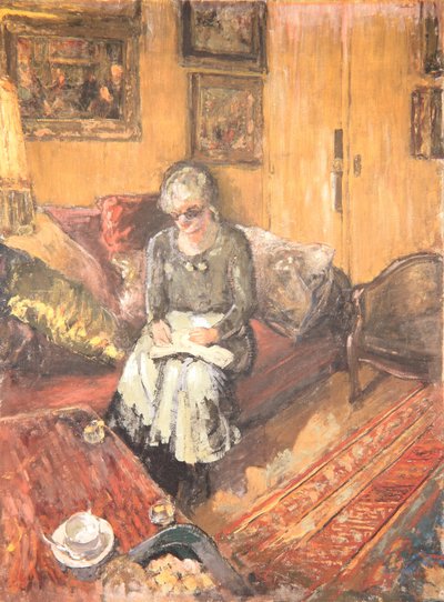 Madame Hessel v budoáru, Rue de Neapol, kolem roku 1935 (distemper na plátně) od Edouard Vuillard