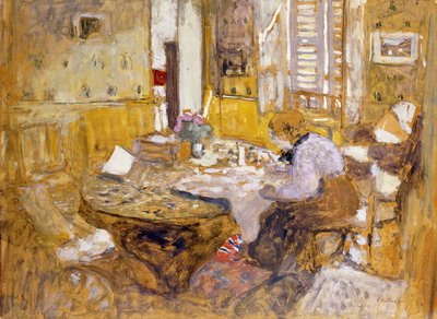 Madame Vuillard Čtení v jídelně, rue Truffaut; Madame Vuillardová čte v pokoji? Eating, rue Truffant, 1903 od Edouard Vuillard