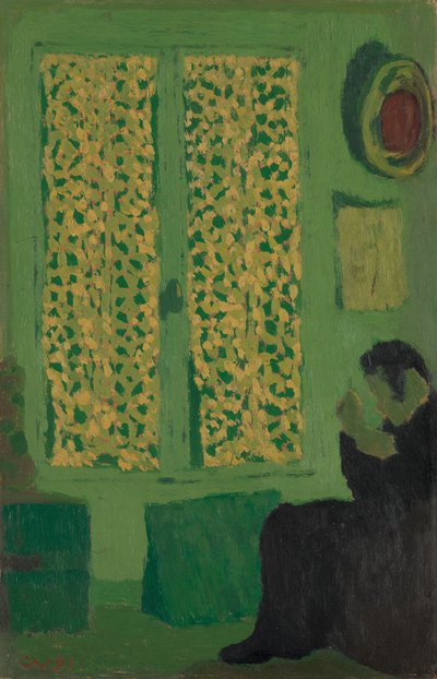 The Green Interior, 1891 (olej na kartonu, upevněno na dřevě v kolébce) od Edouard Vuillard