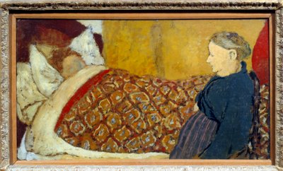 Ukolébavka Babička zpívá ukolébavku nebo vypráví pohádku dítěti, aby spalo. Kartonová maroufle na dřevěné desce Parqueque d"Edouard Vuillard od Edouard Vuillard