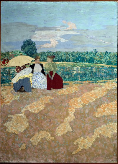 Veřejné zahrady: Rozhovor (uprostřed) (detail triptychu) od Edouard Vuillard
