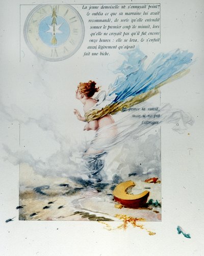 Charles Perrault (1628 - 1703): “”Popelka””” 1697. Ilustrace Edouarda de Beaumonta (1887) zachycuje Popelku, jak prchá ve dvanáctém úderu půlnoci a ztrácí botu. Z koní se opět stanou krysy a kočár se promění v dýni. od Edouard de (after) Beaumont