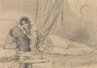 Žena z Blízkého východu ležící v exotickém prostředí od Edouard de Beaumont