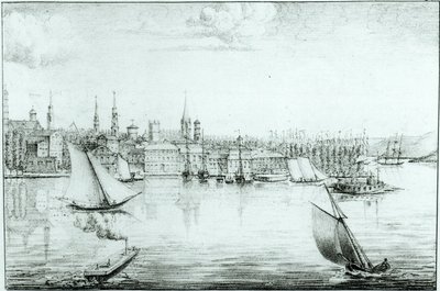 New York ze západu, ze „Sbírka map a pohledů na plavbu v Americe v Itálii na Sicílii a v Egyptě“ od de Montule, 1821 od Edouard de Montule