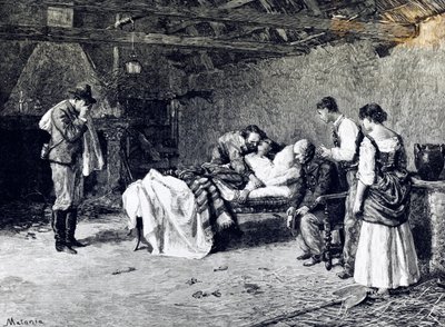 Smrt Anity Garibaldi na farmě markýze Guiccioliho (ilustrace) od Edouardo Matania