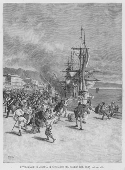 Revoluce v Messině u příležitosti cholery z roku 1837 (rytina) od Edouardo Matania