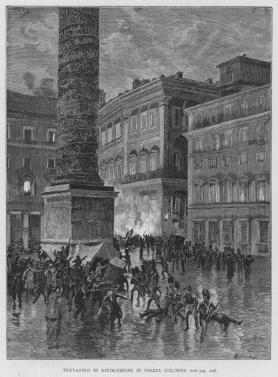 Pokus o revoluci na Piazza Colonna (rytina) od Edouardo Matania