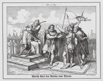 Alarich I. svrhává římského císaře Attala, 410 (rytina) od Eduard Bendemann