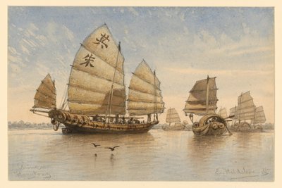 Džunky u Hongkongu od Eduard Hildebrandt