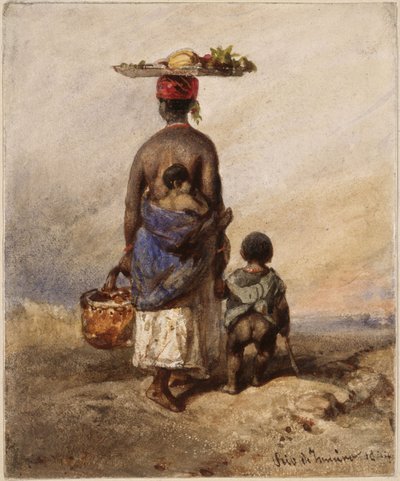 Afro-brazilka s dvěma malými dětmi, zachycená zezadu od Eduard Hildebrandt