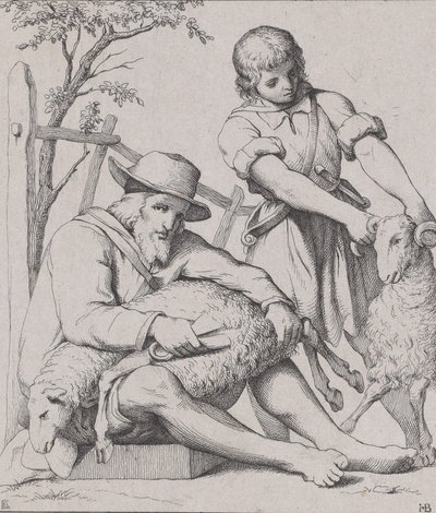Dva muži stříhání ovcí, ca. 1842. od Eduard Julius Friedrich Bendemann