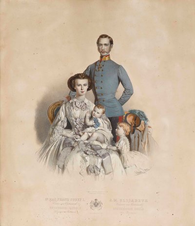 František Josef I. a Alžběta Rakouská s dětmi, Gisela a Rudolf od Eduard Kaiser