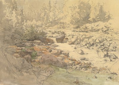 Krajina se skalami v řece poblíž Kronau, 19.–začátek 20. století. od Eduard Peithner von Lichtenfels
