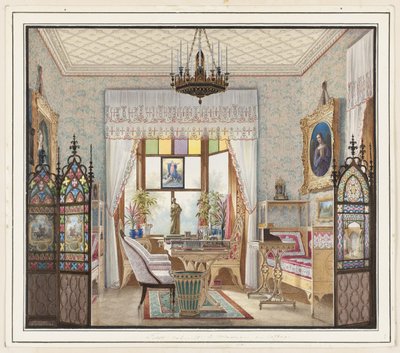 Obývací pokoj císařovny Alexandry Fjodorovny, Cottage Palace, Petrohrad, Rusko od Eduard Petrovich Hau