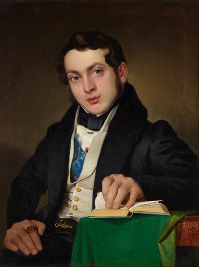 Sedící mladý muž v černé sukni od Eduard Ritter