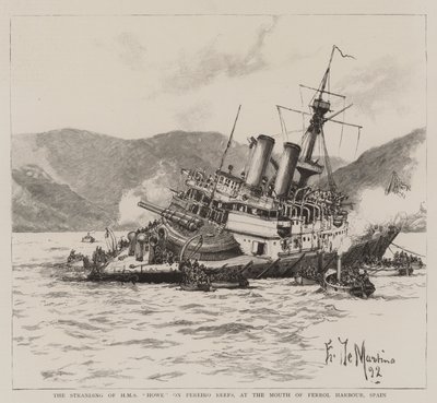 Uvíznutí lodi HMS Howe na útesech Pereiro, u ústí přístavu Ferrol, Španělsko od Eduardo de Martino