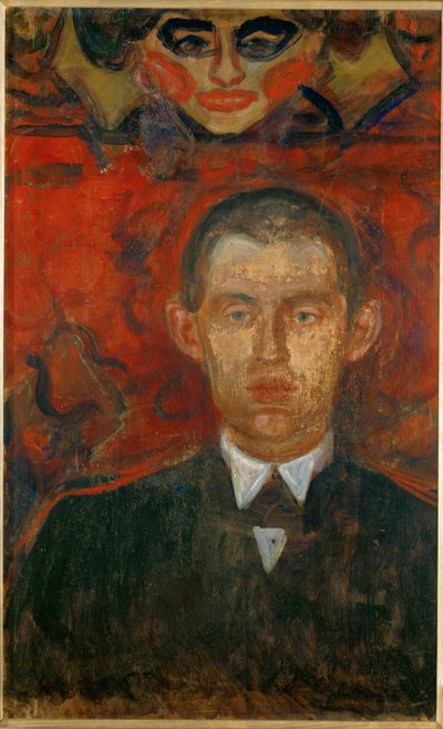 Edvard Munch, autoportrét s ženskou maskou (olej na dřevě) od Edvard Munch