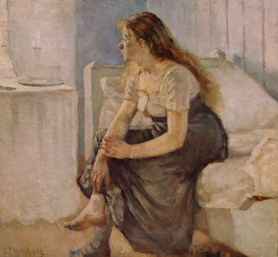 Dívka sedící na posteli od Edvard Munch